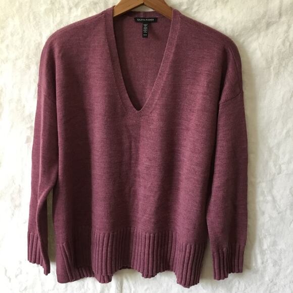Eileen Fisher Sweaters - Eileen Fisher Wine Merino Wool V-Neck Sweater